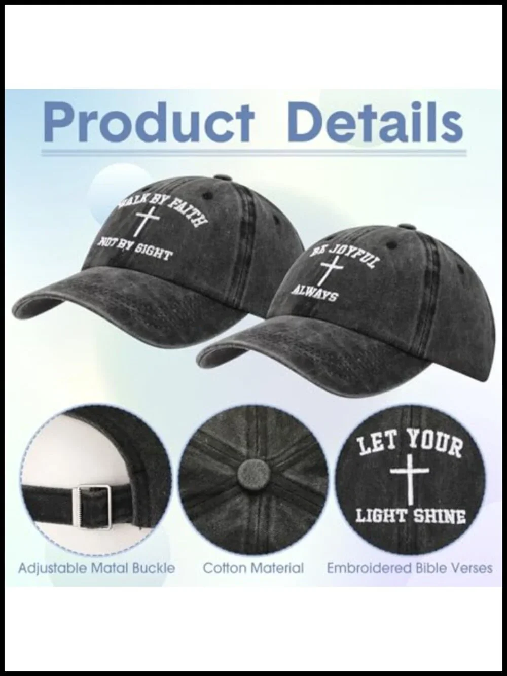 10 Pc Cotton Cross Baseball Caps Adjustable Christian Hats
